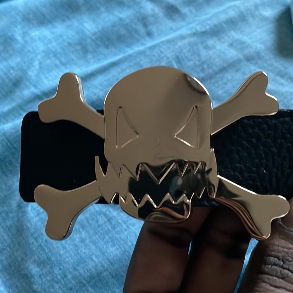 Skull gold streetwear leather designer belt